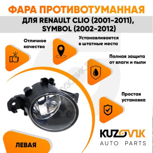 Фара противотуманная Renault Clio (2001-2011), Symbol (2002-2012) левая KUZOVIK